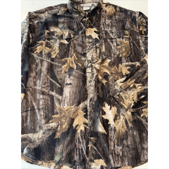 Columbia Camo Leaves Shirt Protector Mesh BDU Shirt Men's 2XL XXL Button Up LS - Picture 1 of 5